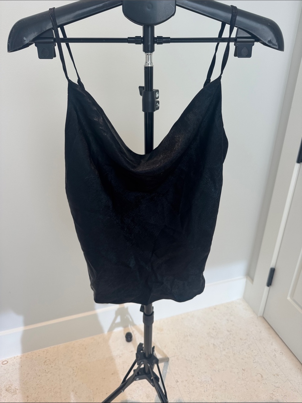 Elan Black Satin-Look Cowl Neck Cami